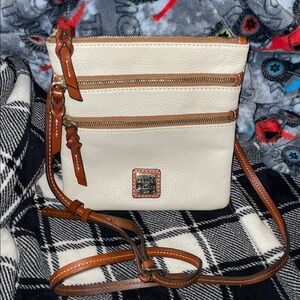 Low Start Dooney & Bourke White and Tan Crossbody Bag 8” x 8” New